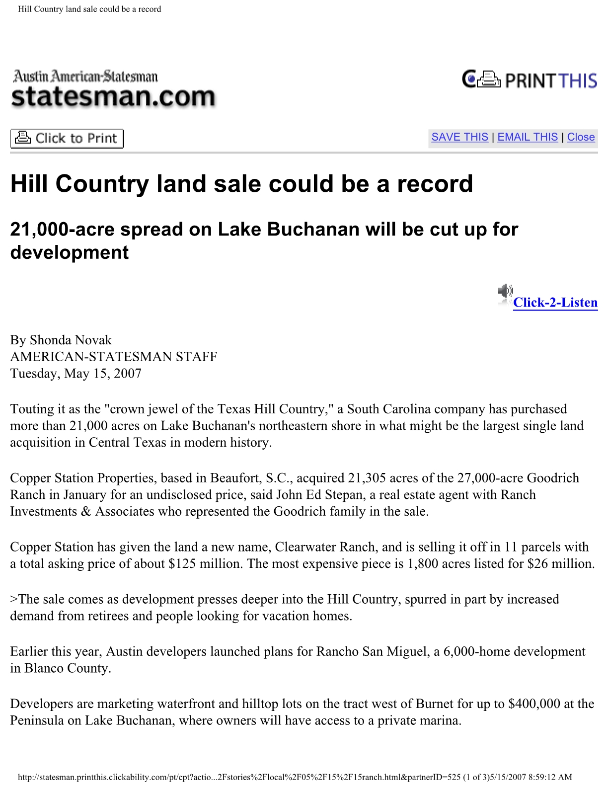 Hill Country Land Sale Could be a Record